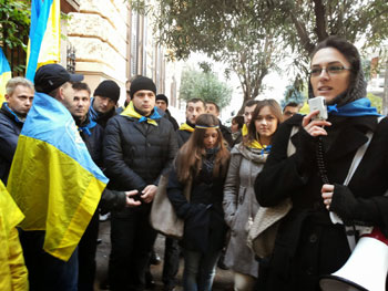 Il sit-in di protesta degli ucraini di Roma