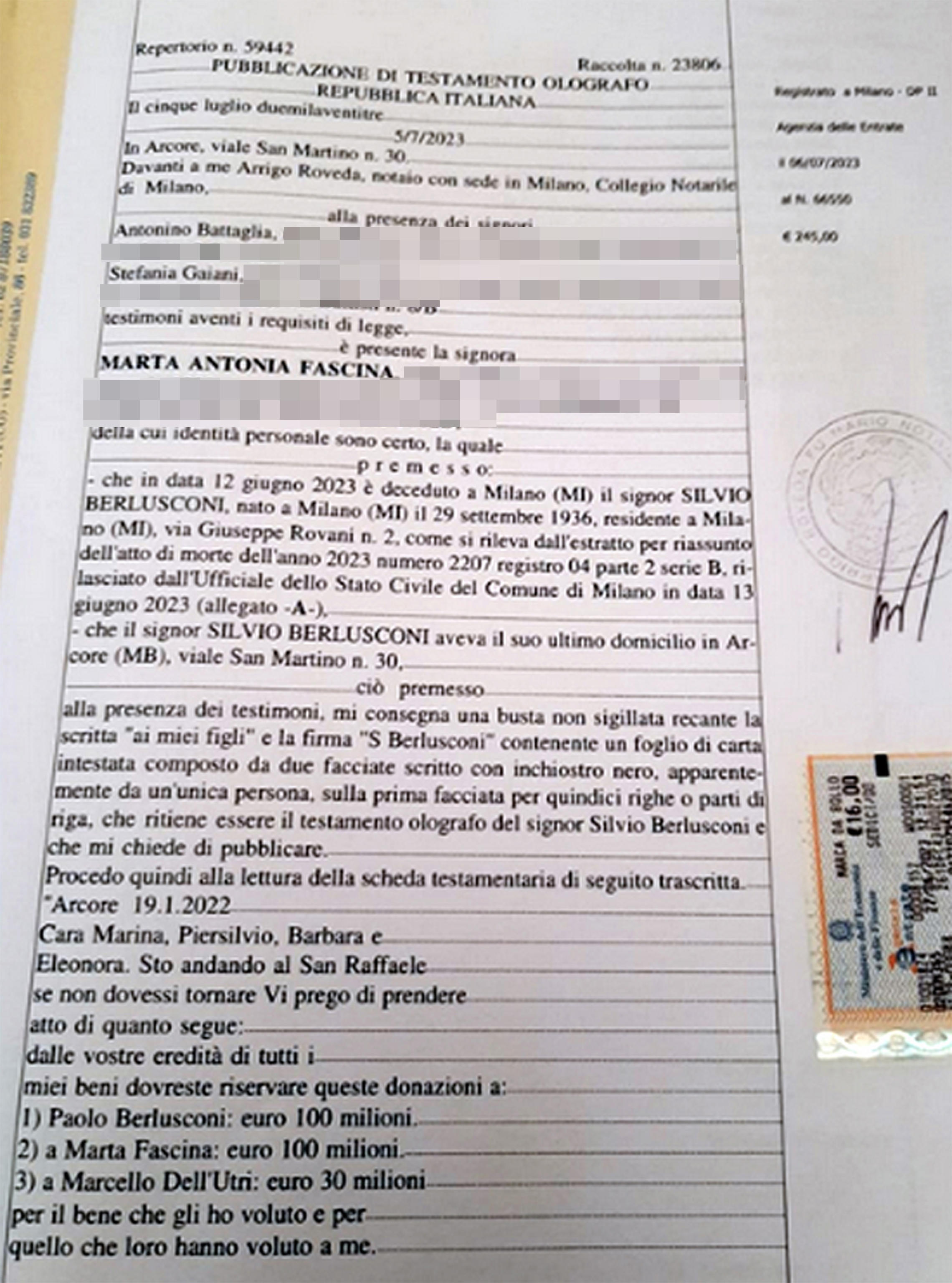 Il testamento di Silvio Berlusconi