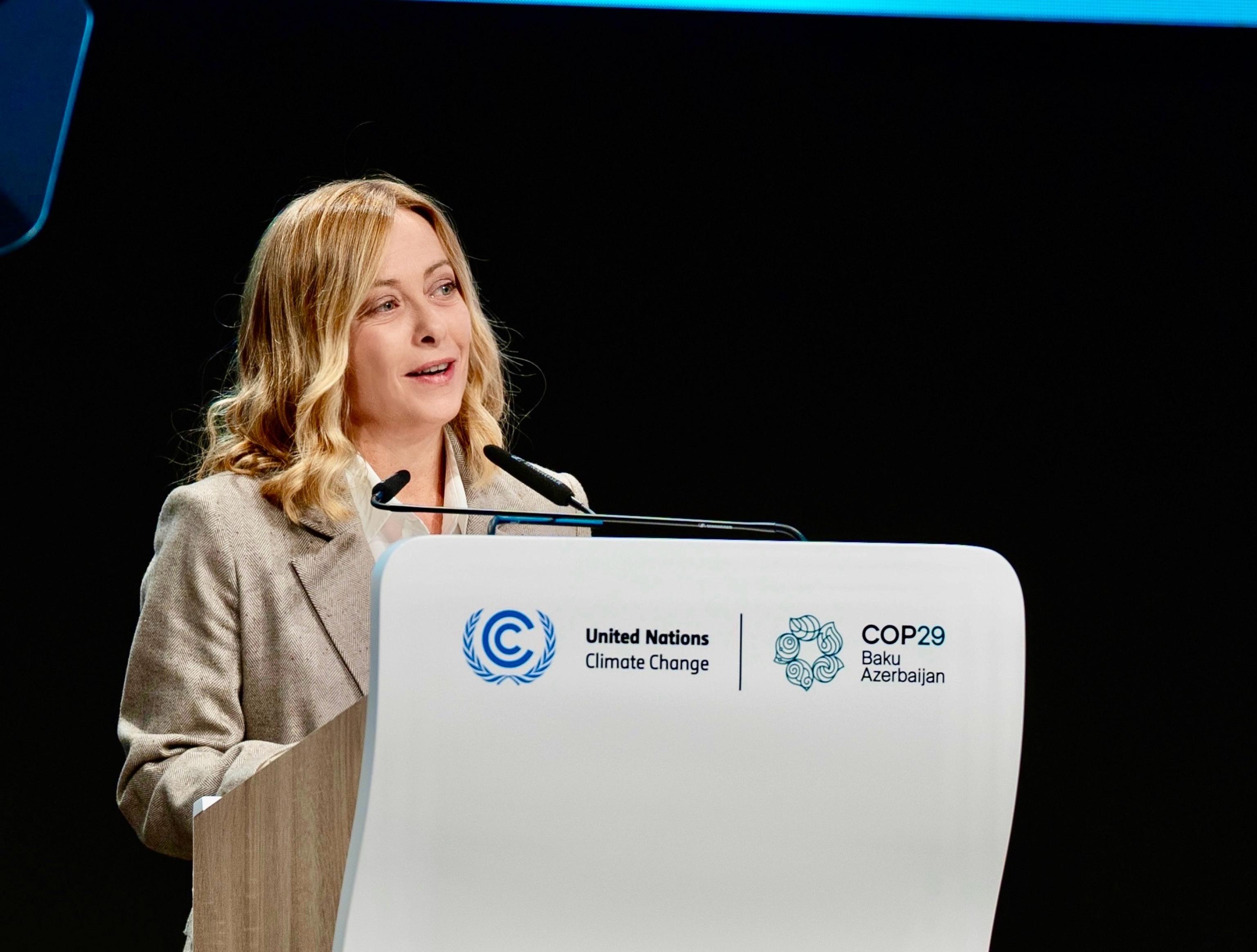 Meloni alla Cop29, l’intervento della premier
